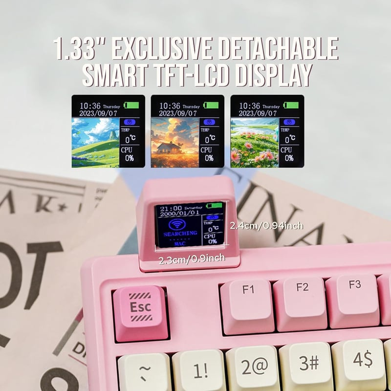 EPOMAKER RT100 Mechanikus Billentyűzet RGB, Bluetooth/USB, Hot Swap, Forgó Gomb, Rózsaszín