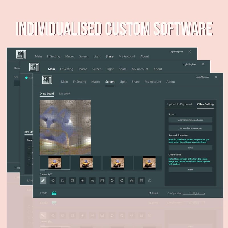 EPOMAKER RT100 Mechanikus Billentyűzet RGB, Bluetooth/USB, Hot Swap, Forgó Gomb, Rózsaszín