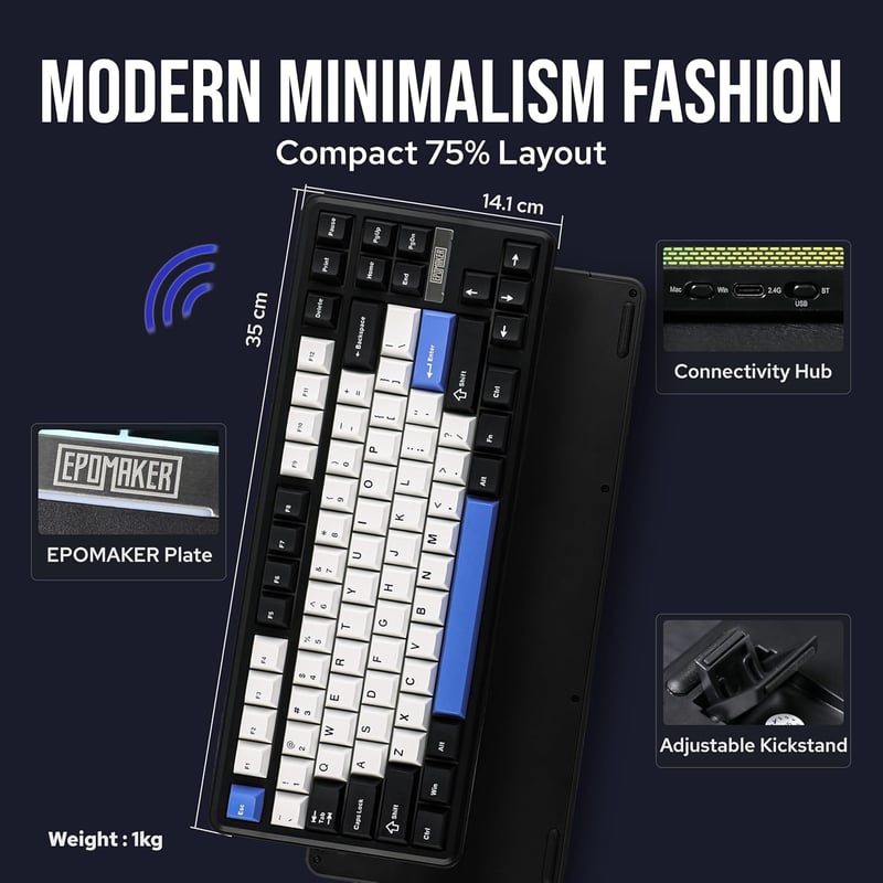 EPOMAKER TH85 Mechanikus Gaming Billentyűzet, Wireless RGB, Hot-Swap, Programozható