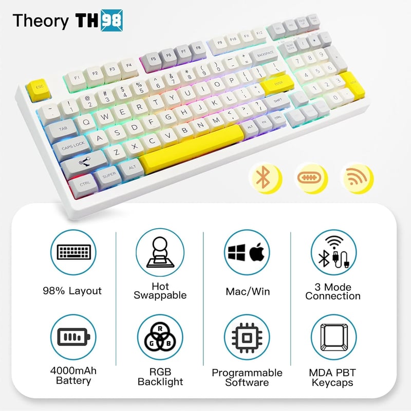 EPOMAKER TH98 96% Mechanikus Gaming Billentyűzet RGB, Hotswap, Bluetooth/2.4GHz/Vezetékes