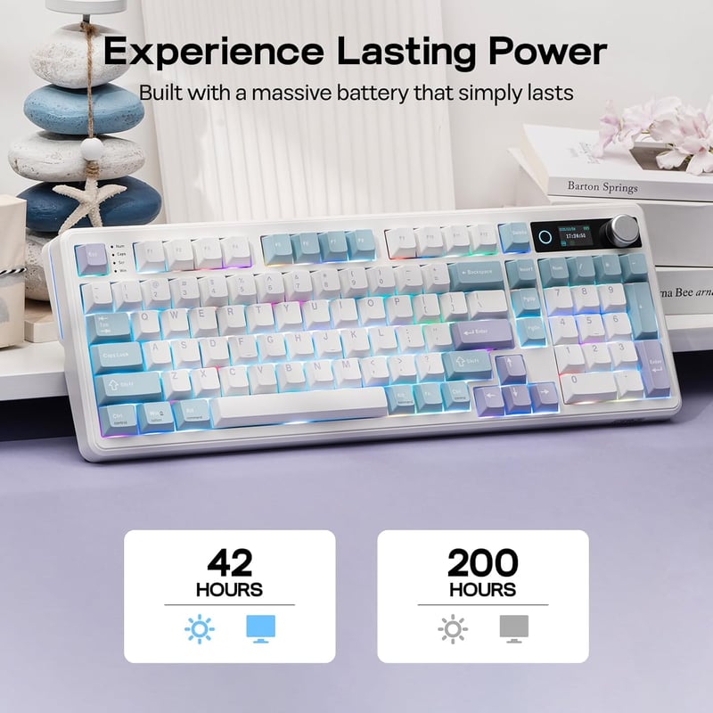 EPOMAKER TH99 PRO 96% Mechanikus Billentyűzet Kijelzővel, RGB, Vezeték Nélküli, Hot Swap, Fehér