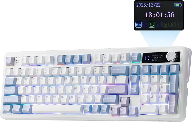 EPOMAKER TH99 PRO 96% Mechanikus Billentyűzet Kijelzővel, RGB, Vezeték Nélküli, Hot Swap, Fehér