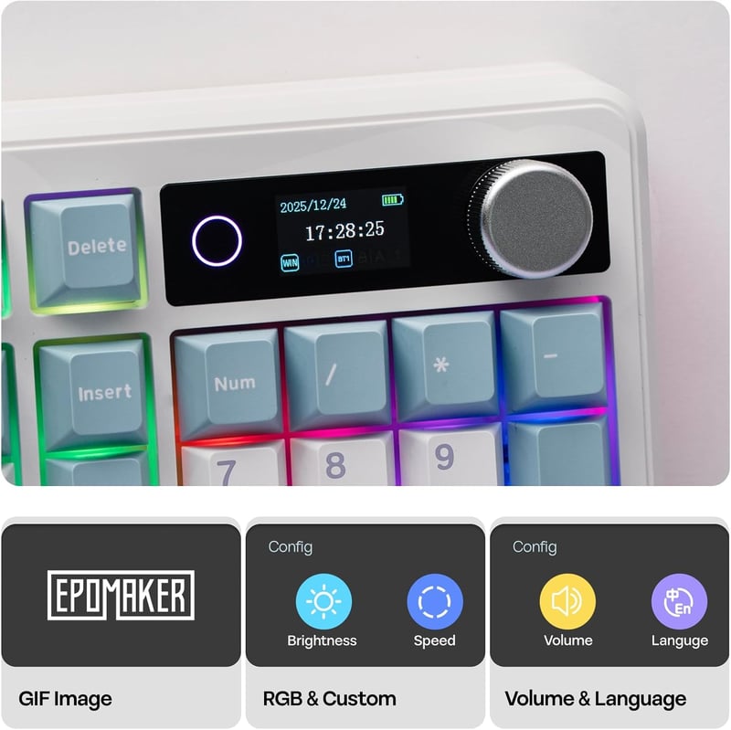 EPOMAKER TH99 PRO 96% Mechanikus Billentyűzet Kijelzővel, RGB, Vezeték Nélküli, Hot Swap, Fehér