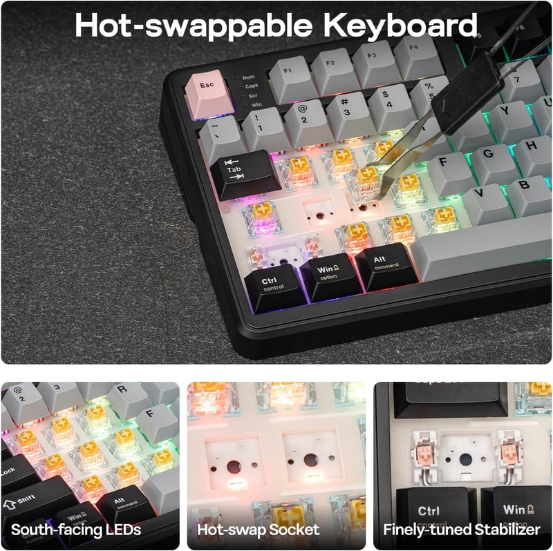 EPOMAKER TH99 PRO 96% Mechanikus Gamer Billentyűzet RGB LED, Vezeték Nélküli 2.4GHz Bluetooth, Hot Swap, Fekete