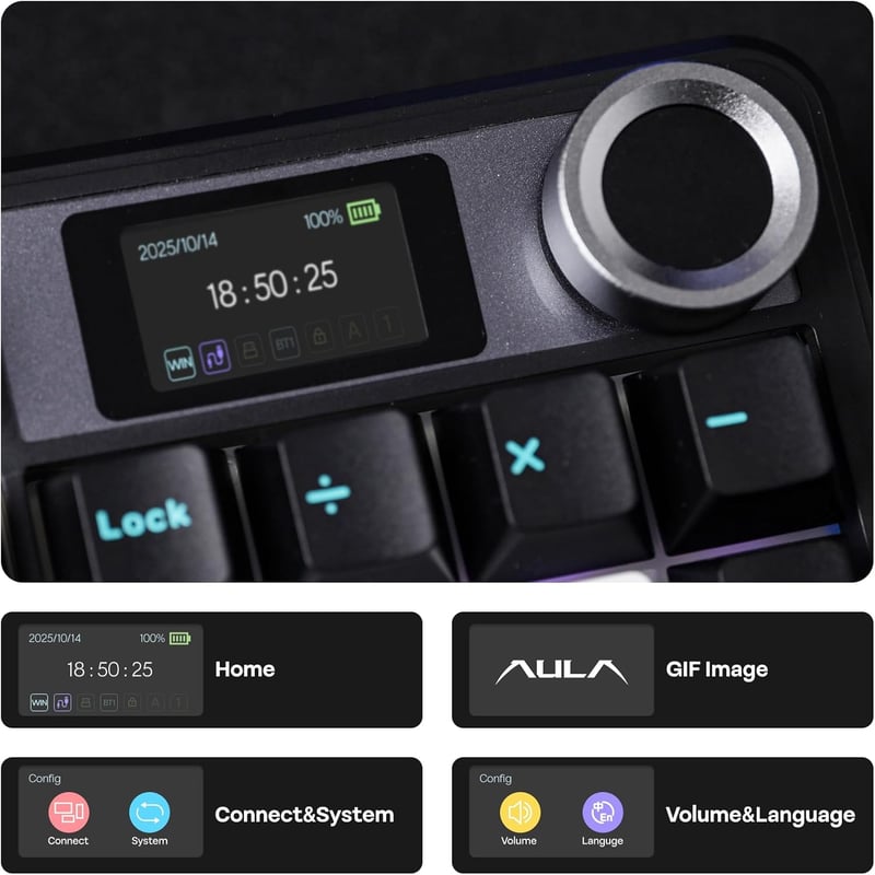 EPOMAKER X Aula F108 PRO Wireless Gaming Billentyűzet Kijelzővel, RGB, Hot Swap, Mac/PC