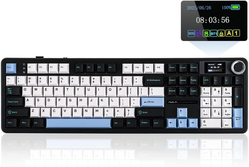 EPOMAKER X Aula F108 PRO Wireless Gaming Billentyűzet Kijelzővel, RGB, Hot Swap, Mac/PC