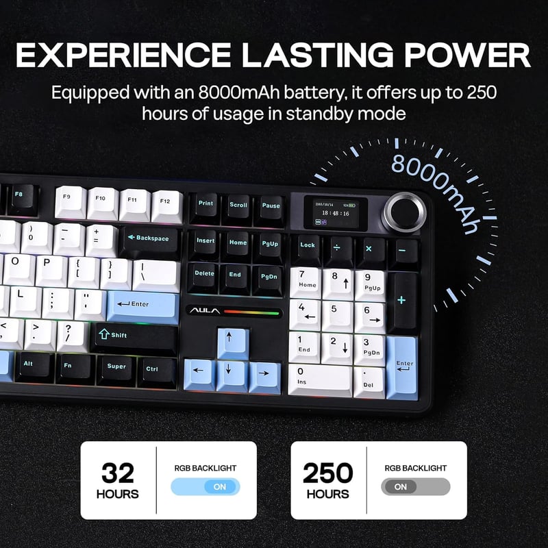 EPOMAKER X Aula F108 PRO Wireless Gaming Billentyűzet Kijelzővel, RGB, Hot Swap, Mac/PC