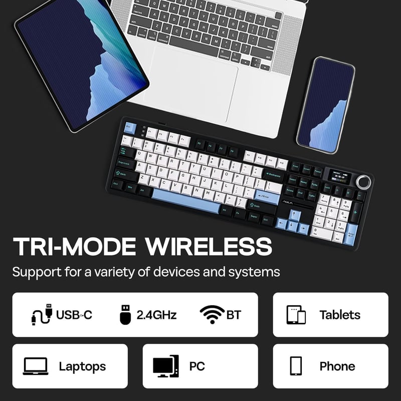 EPOMAKER X Aula F108 PRO Wireless Gaming Billentyűzet Kijelzővel, RGB, Hot Swap, Mac/PC