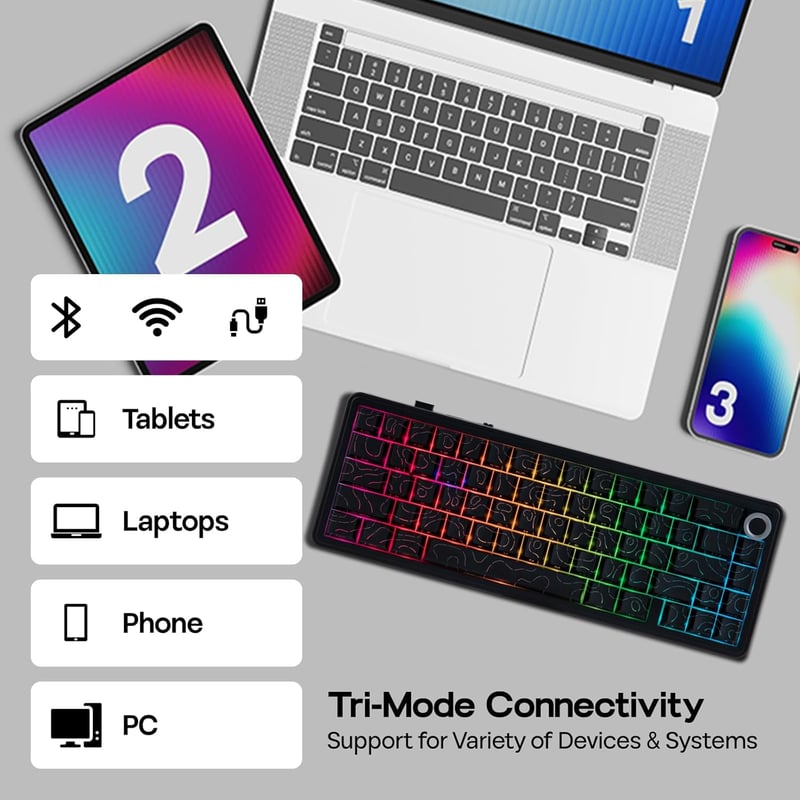 EPOMAKER X Aula F65 PRO Wireless Mechanikus Gamer Billentyűzet, Hot-Swap, RGB, Bluetooth/2.4GHz, 65% Layout