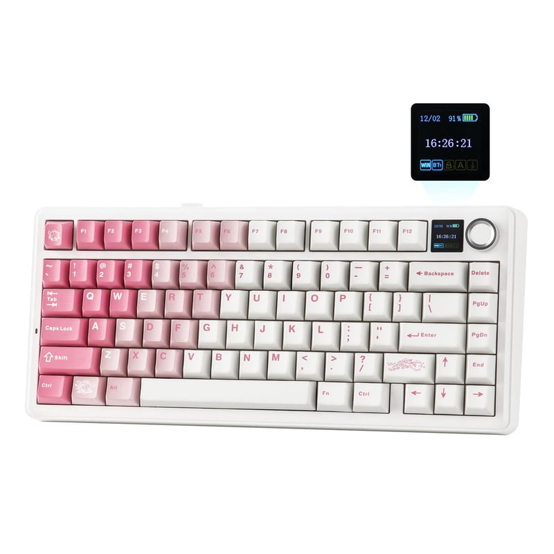 EPOMAKER X Aula F75 MAX mehanička gaming tipkovnica s TFT zaslonom - bijelo-ružičasta