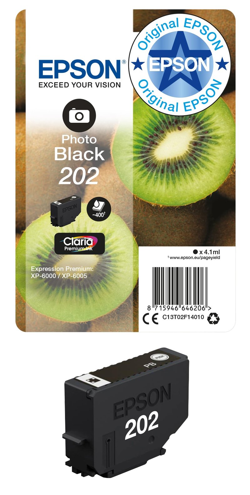 Atramentová kazeta Epson 202 Photo Black Claria Premium (Kiwi) – čierna