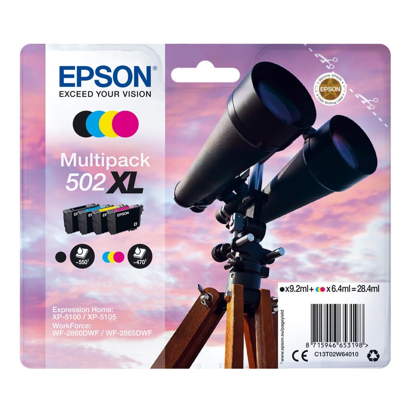 Originálne vysokokapacitné atramentové kazety Epson 502XL, multipack, 4 farby, XL