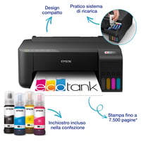 Atramentová tlačiareň Epson EcoTank ET-1810 A4 so zásobníkmi na atrament, 4 fľaštičkami atramentu, Wi-Fi, Wi-Fi Direct, výťažnosťou až 3600 strán čiernobielo a 6500 strán farebne 2
