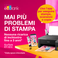 Atramentová tlačiareň Epson EcoTank ET-1810 A4 so zásobníkmi na atrament, 4 fľaštičkami atramentu, Wi-Fi, Wi-Fi Direct, výťažnosťou až 3600 strán čiernobielo a 6500 strán farebne 10