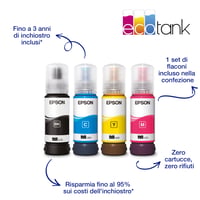 Atramentová tlačiareň Epson EcoTank ET-1810 A4 so zásobníkmi na atrament, 4 fľaštičkami atramentu, Wi-Fi, Wi-Fi Direct, výťažnosťou až 3600 strán čiernobielo a 6500 strán farebne 3