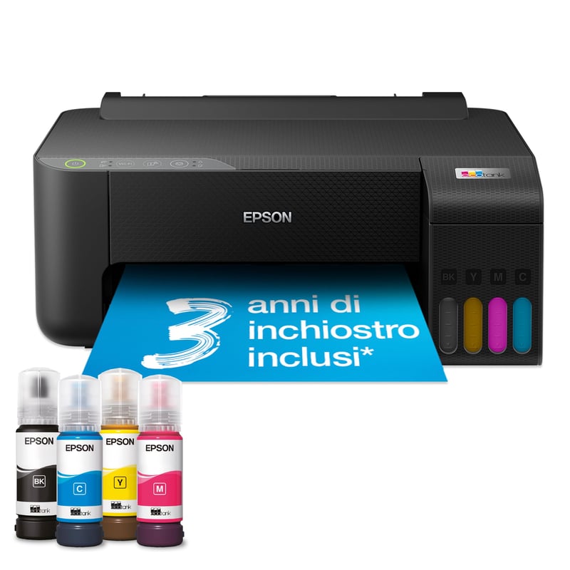 Atramentová tlačiareň Epson EcoTank ET-1810 A4 so zásobníkmi na atrament, 4 fľaštičkami atramentu, Wi-Fi, Wi-Fi Direct, výťažnosťou až 3600 strán čiernobielo a 6500 strán farebne