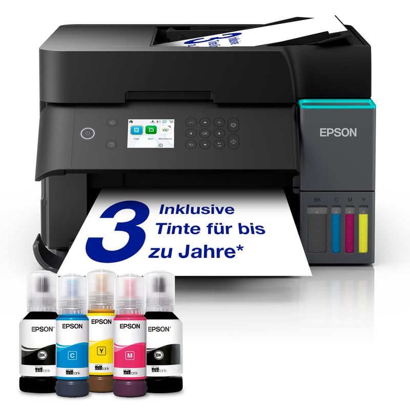 Imprimantă multifuncțională cu jet de cerneală Epson EcoTank ET-3950 - WiFi, A4, duplex, copiere, scanare, ecran LCD de 6,1 cm, ADF de 30 de coli, set de cerneală pentru 3 ani