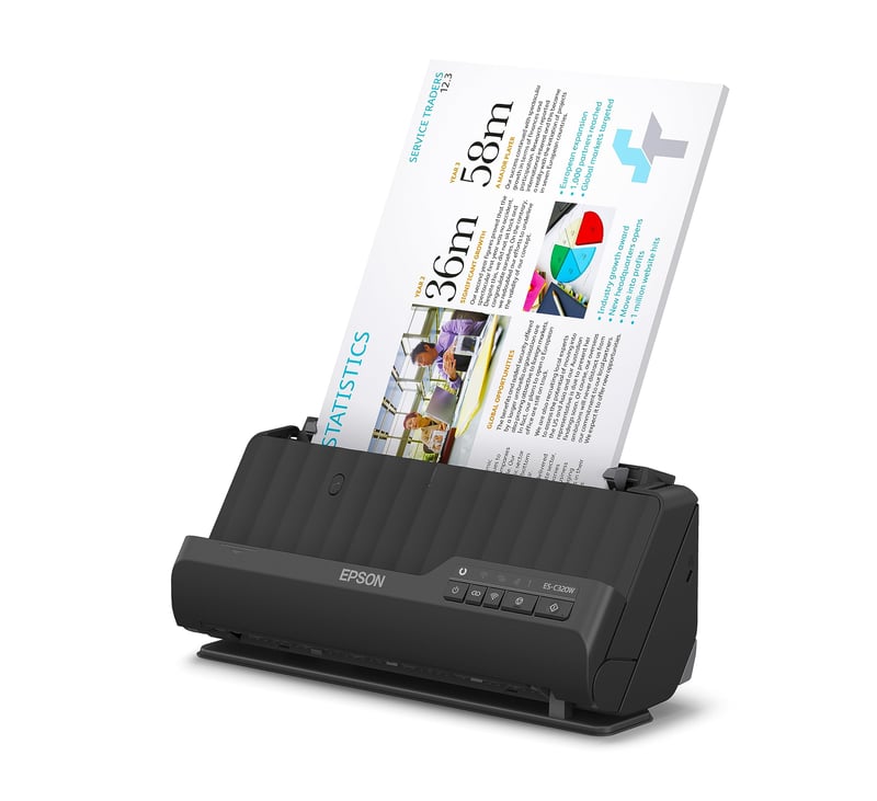 Scanner Wi-Fi Epson ES-C320W, scanner de documente A4 compact pentru afaceri, duplex cu alimentator de coli, consum redus de energie, negru