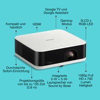 Videoproiector Smart portabil Epson Lifestudio Pop EF-61W, Full HD 1080p, sunet Bose, 700 lumeni, 3LCD, LED RGB, Google TV, diagonală proiecție 150 inchi 2