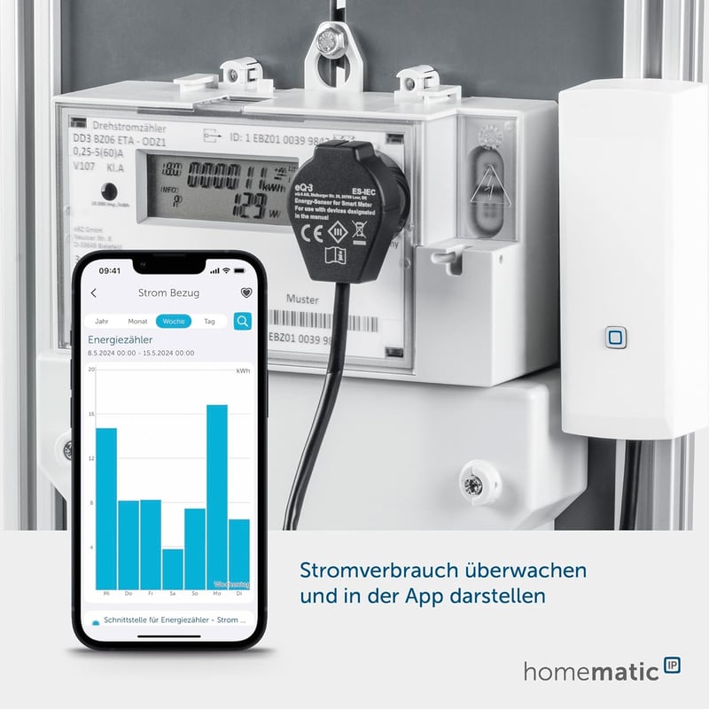 eQ-3 AG Homematic IP Okos Mérőóra Interfész - Energiafogyasztás Figyelő Otthoni Automatizáláshoz, Fekete, 2 AA Elemmel