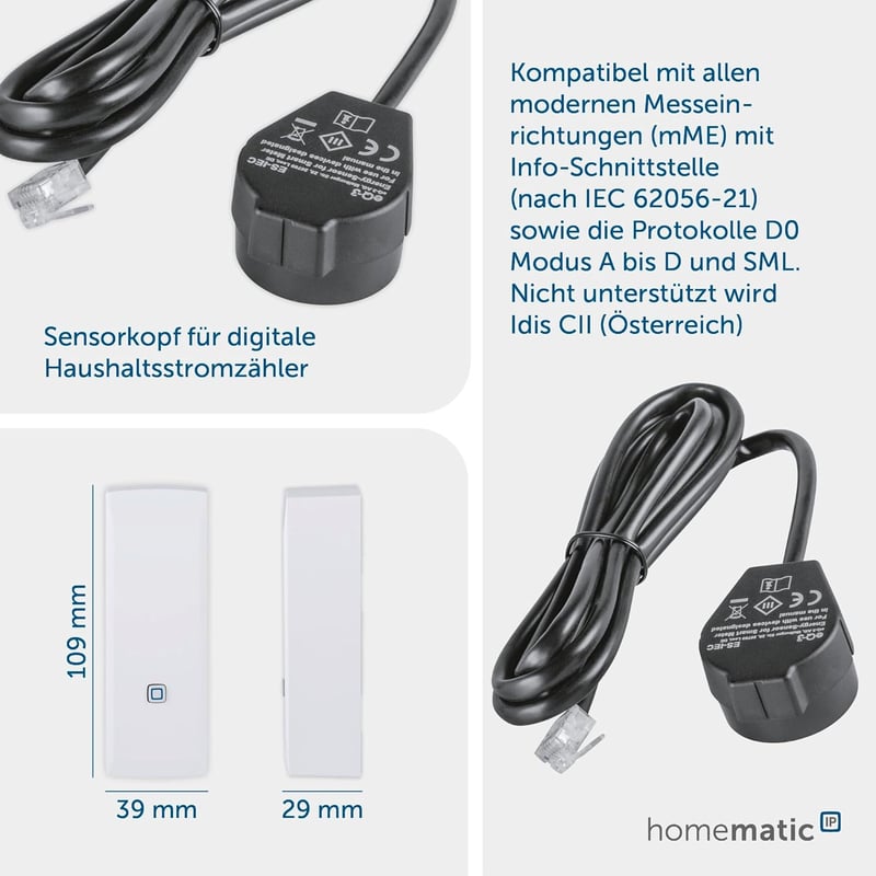 eQ-3 AG Homematic IP Okos Mérőóra Interfész - Energiafogyasztás Figyelő Otthoni Automatizáláshoz, Fekete, 2 AA Elemmel