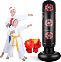EQARD 160 cm felfujható álló boxzsák gyerekeknek piros sárga bokszkesztyűvel célpontokkal 3-12 éveseknek karate taekwondo MMA 1