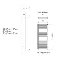 Kúpeľňový rebríkový radiátor ERCOS, matná železosivá, 500 x 1200 mm, 450 mm — na 2 miestach je len zátka (stav: pozri 2. obrázok) 6