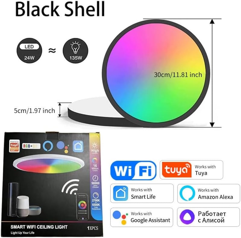 Eregou LED Mennyezeti Lámpa 24W WiFi RGB Dimmer Alexa Google Home Fürdőszoba Hálószoba