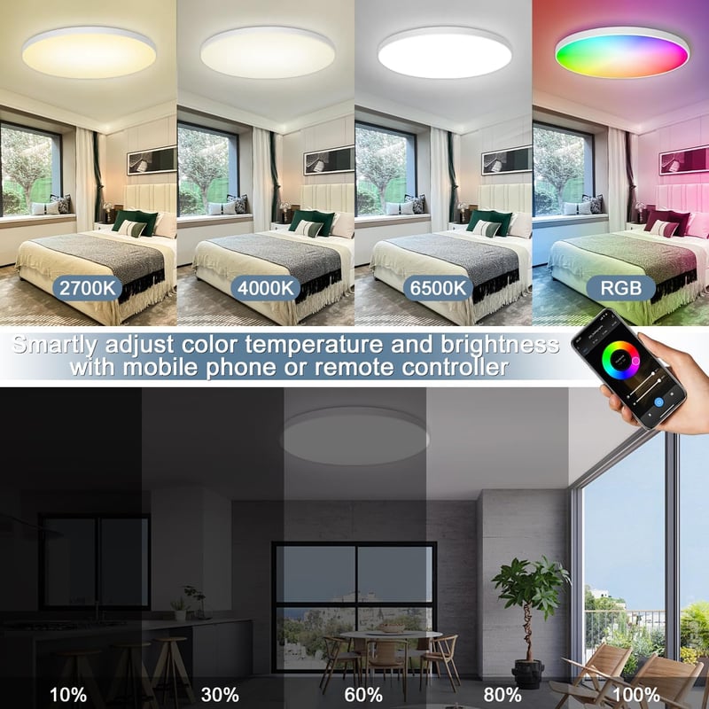 Eregou LED Mennyezeti Lámpa Dimmelhető 24W RGB Okos Alexa Google Home