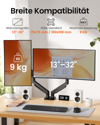 ErGear držiak na dva monitory pre obrazovky s uhlopriečkou 13 – 32 palcov, max. 9 kg, VESA 75/100 mm, montáž bez náradia, čierny 2