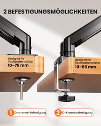 ErGear držiak na dva monitory pre obrazovky s uhlopriečkou 13 – 32 palcov, max. 9 kg, VESA 75/100 mm, montáž bez náradia, čierny 3
