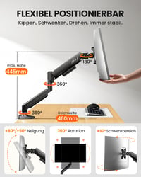Držiak na monitor ErGear pre obrazovky s uhlopriečkou 13 – 34 palcov, nastaviteľný stojan na monitor s nosnosťou 9 kg, montáž VESA 75 a 100 mm bez použitia náradia, s organizérom káblov 4