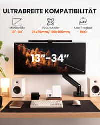Držiak na monitor ErGear pre obrazovky s uhlopriečkou 13 – 34 palcov, nastaviteľný stojan na monitor s nosnosťou 9 kg, montáž VESA 75 a 100 mm bez použitia náradia, s organizérom káblov 2