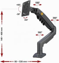 Ergosolid F80-0 gázrugós monitor kar, 17-32", VESA 75/100 mm, 360°-ban forgatható 5
