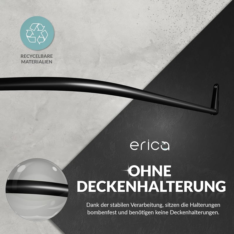 Erica Szögletes Zuhanyfüggöny Rúd 85x95x85 cm, Falra Szerelhető, Rozsdamentes Acél