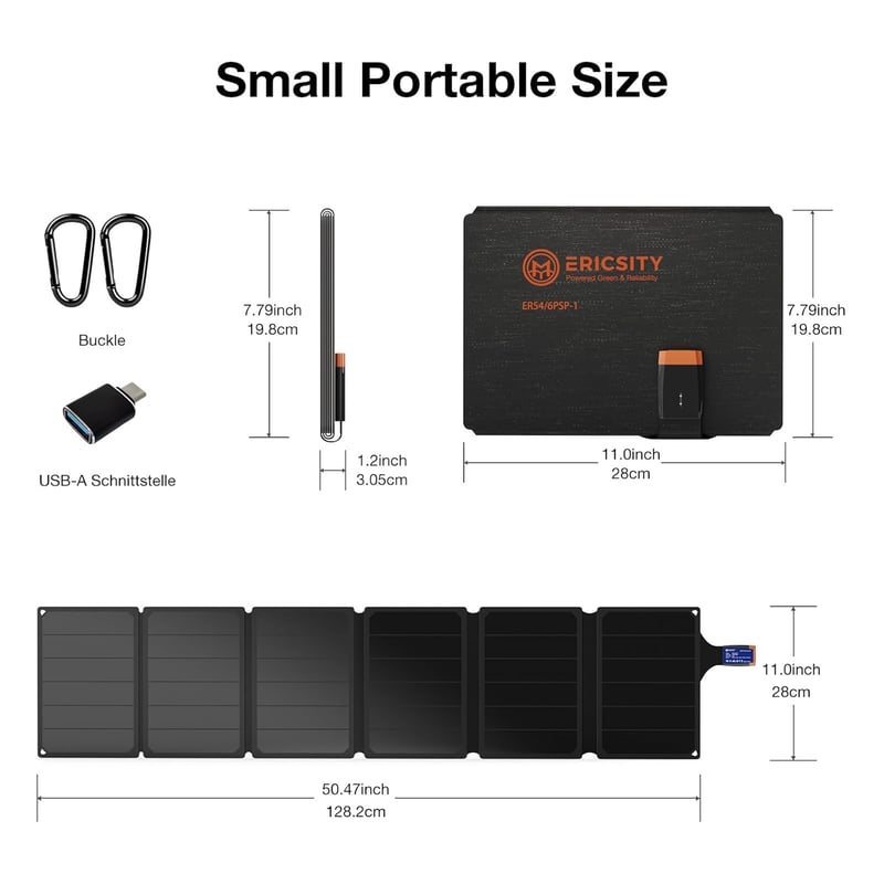 Ericsity 54W napelemes hordozható töltő USB-C gyorstöltéssel, összecsukható napelem panel okostelefonhoz és tablethez