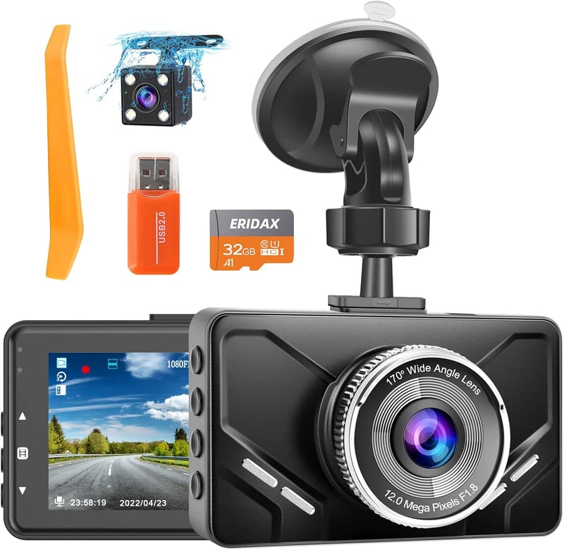 ERIDAX dual fedélzeti kamera elöl-hátul, FHD 1080P, 3" IPS kijelző, éjszakai látás