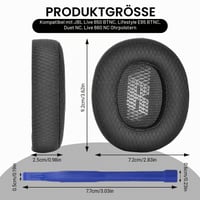 Erioscar Perne de schimb pentru căști JBL E65 E65BTNC Live 650 650NC 650BTNC Live 660 660NC Duet NC, piele moale, spumă cu memorie, negru, 1 pereche 2