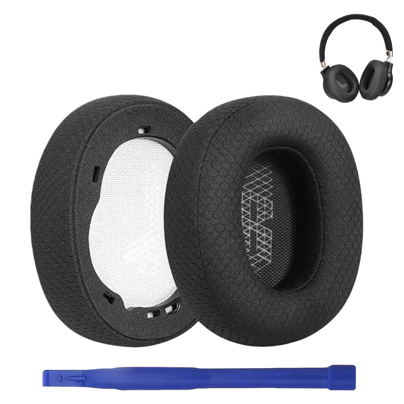 Erioscar Perne de schimb pentru căști JBL E65 E65BTNC Live 650 650NC 650BTNC Live 660 660NC Duet NC, piele moale, spumă cu memorie, negru, 1 pereche