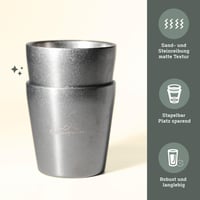 Erkundpresso. Set de 2 cești de espresso, 150 ml, oțel inoxidabil 304, argintiu mat vintage, pereți dubli termoizolanți, stivuibile, incasabile, pentru camping 4