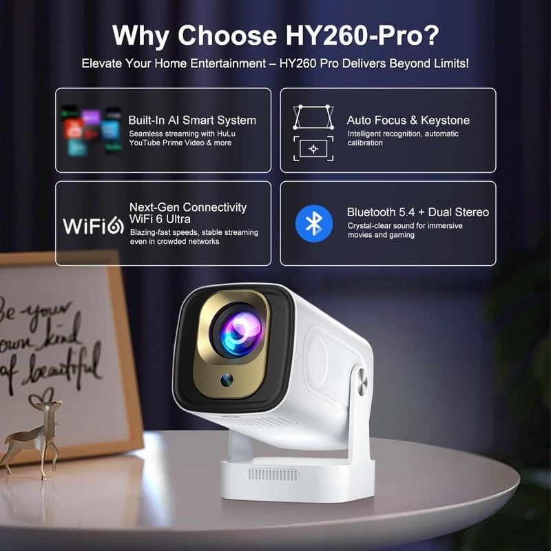 Eroshoo HY260pro 4K Mini Projektor WiFi 6 Android 14 Otthoni Mozi