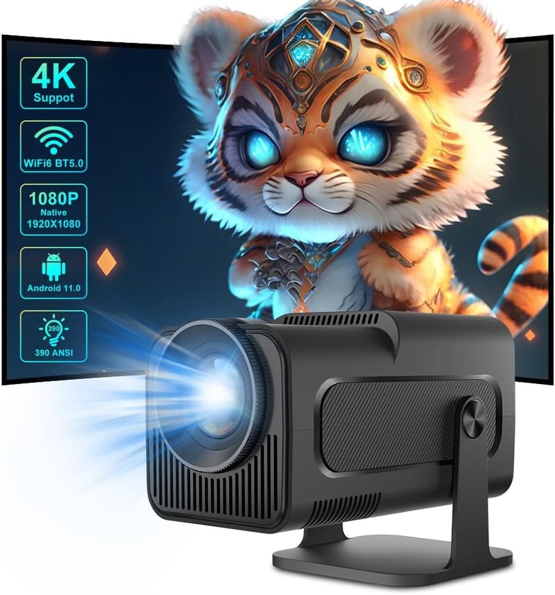 Eroshoo HY320 Hordozható Mini Projektor Android 11 - 1080P Felbontás, 12000 Lumen, 4K Támogatás, WIFI6, BT5.0, Automatikus Keystone, USB/Fir