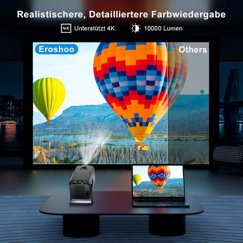Eroshoo HY320 Hordozható Mini Projektor Android 11 - 1080P Felbontás, 12000 Lumen, 4K Támogatás, WIFI6, BT5.0, Automatikus Keystone, USB/Fir