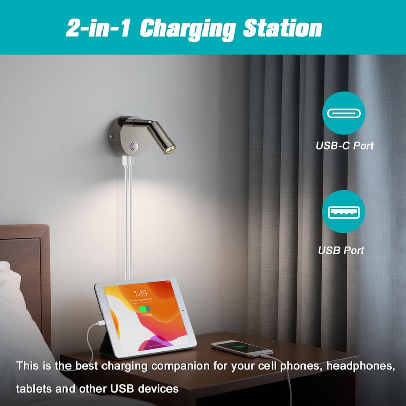 ERWEY 2db LED olvasólámpa 12V lakóautóhoz, érintésvezérelt, dimmelhető, USB-s, fekete