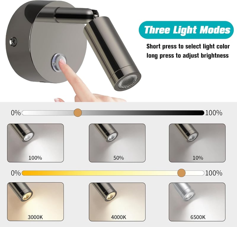 ERWEY 2db LED olvasólámpa 12V lakóautóhoz, érintésvezérelt, dimmelhető, USB-s, fekete