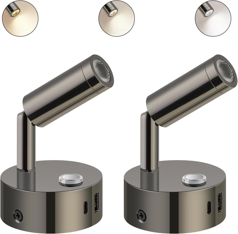 ERWEY 2db LED olvasólámpa 12V lakóautóhoz, érintésvezérelt, dimmelhető, USB-s, fekete