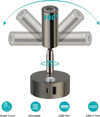 ERWEY 2db LED olvasólámpa 12V lakóautóhoz, érintésvezérelt, dimmelhető, USB-s, fekete 5