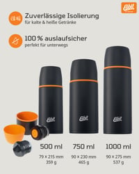 Termos din oțel inoxidabil Esbit Classic cu 2 căni – 750 ml – etanș – pentru băuturi calde și reci – negru 2