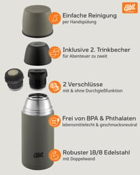 Termos din oțel inoxidabil Esbit Classic cu 2 căni – 750 ml – etanș – pentru băuturi calde și reci – negru 3