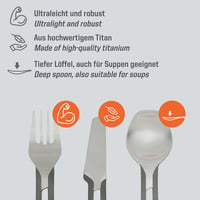 Titánová jedálenská súprava Esbit – ľahký príbor (nôž, vidlička a lyžica) so silikónovým puzdrom, ultraľahký titánový turistický príbor 2